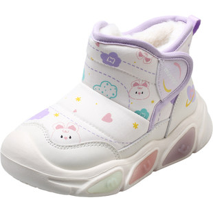 牧童儿童雪地靴女童2025冬季新款可爱粉色闪灯鞋加厚保暖抗寒棉鞋