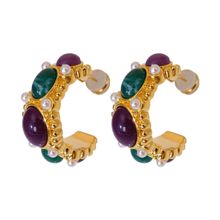 绿松石耳环2025新款爆款高级感珍珠耳饰中古vintage法式复古耳钉