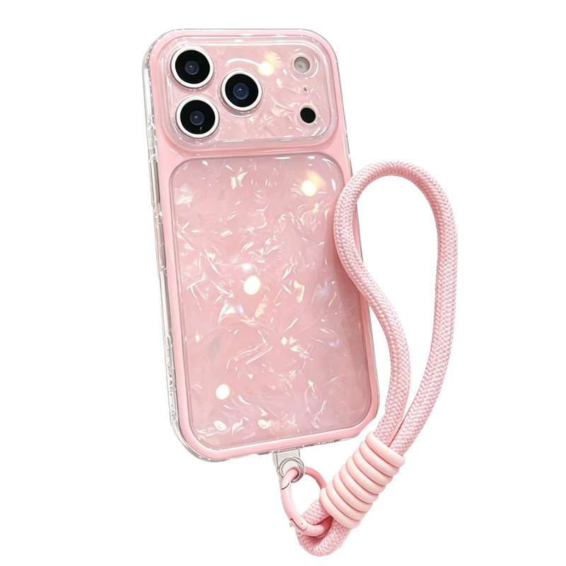 粉色贝壳纹适用苹果iphone18promax手机壳新款17pro大视窗镜头全包ai按键保护16pm带挂绳15pro女气囊防摔硅胶
