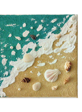 沙滩海浪贝壳肌理diy丙烯肌理画
