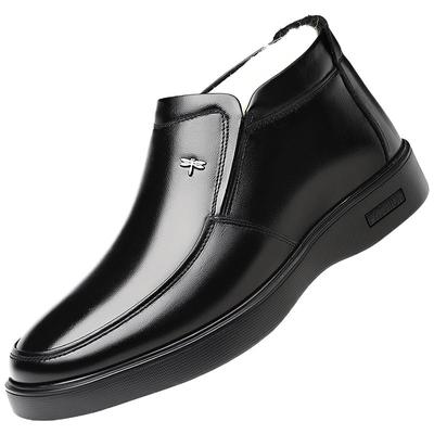 冬季加绒加厚保暖防滑老人棉皮鞋