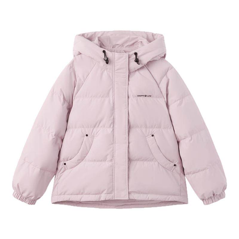 快鱼2026冬季简约连帽短款羽羽绒服