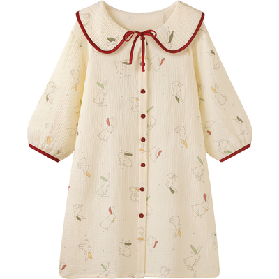 纯棉纱布睡袍女款春秋款新款