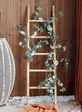 装饰梯子实木纯手工幼儿园室内墙面花园造景道具遮挡藤蔓假花雏菊