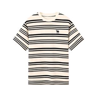 骆驼女装2025新款夏季条纹t恤宽松时尚透气百搭基础款美式短袖男