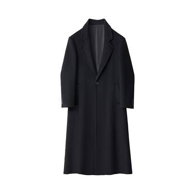 垫肩长款羊毛双面呢大衣男