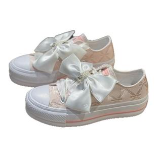 匡威新款all star Lift女款粉色低帮缎面厚底休闲帆布鞋A11617C