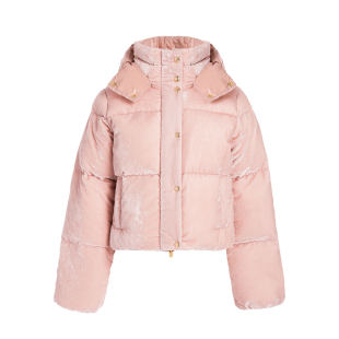 【90鹅绒】PINKO女装2026冬季新款丝绒短款连帽羽绒服面包服外套