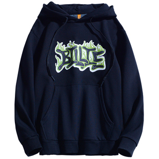 冬季重磅加绒加厚保暖连帽卫衣男女美式潮牌简约印花宽松休闲外套