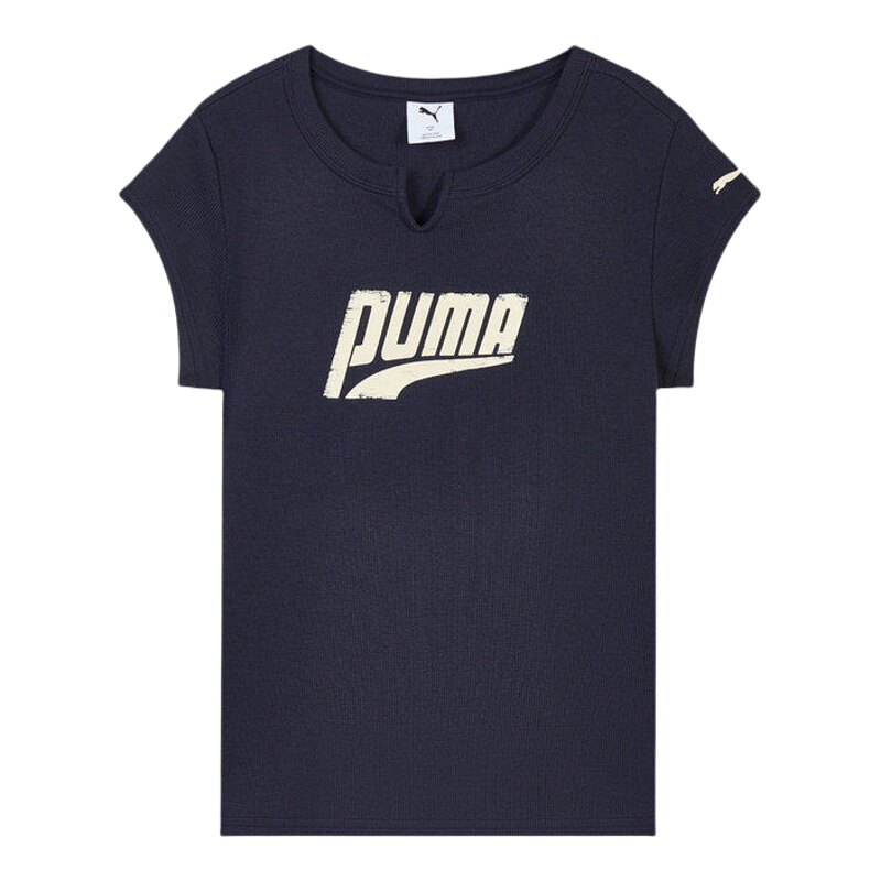 PUMA彪马女装2026夏纯棉撞色百搭圆领运动休闲短袖T恤 638607-16