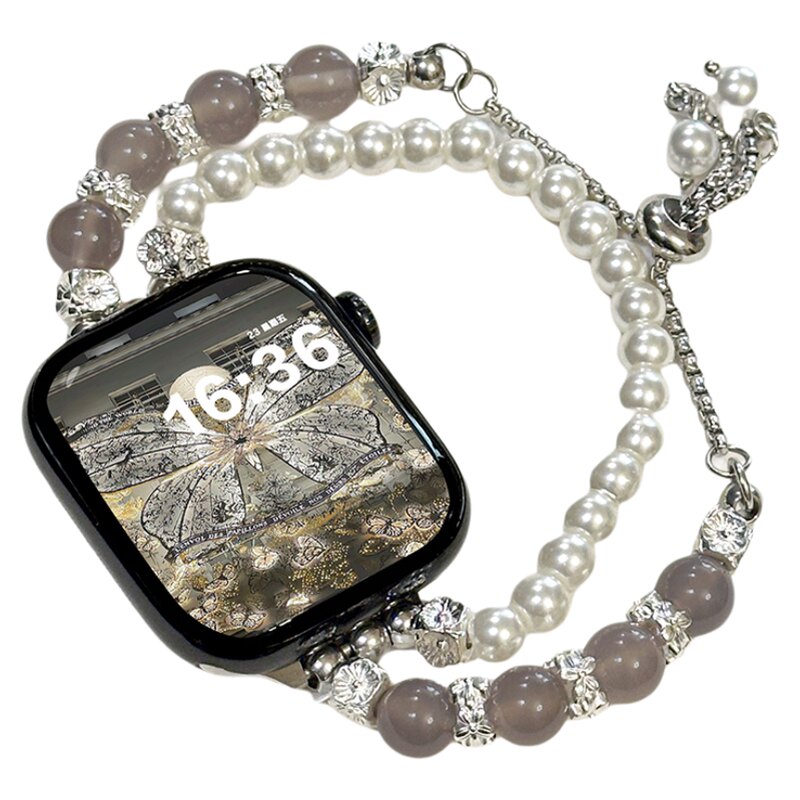 适用iwatch人造珍珠水晶手链表带