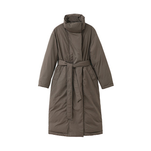 POPCHRIO欧可芮◆风衣型90白鸭绒过膝羽绒服中长款黑色加厚外套女