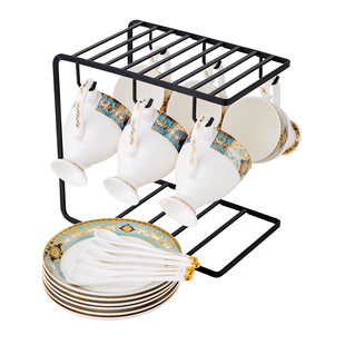 上档次欧式骨瓷咖啡杯碟套装家用陶瓷下午茶茶具带架子咖啡具礼盒