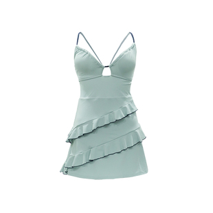 atlanticbeach2025新款连体泳衣女绝美度假吊带蛋糕裙式温泉泳装