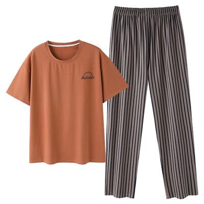 睡衣男士夏季纯棉短袖长裤家居服