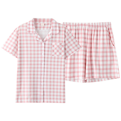 情侣睡衣男女纯棉格子家居服