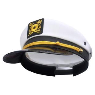 复古英伦风白色刺绣少女水手帽舞台表演道具装饰平顶帽船长海军帽