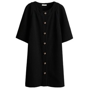 HM女装连衣裙春季静奢风连衣裙休闲圆领短袖羊毛短款裙1251577