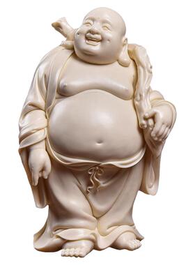 戴玉堂陶瓷摆件《玉黄瓷扛袋弥勒佛》林建胜佛像客厅装饰艺术品