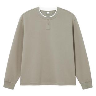 热风男士假两件卫衣2025年秋季新款宽松纯色基础套头卫衣简约百搭