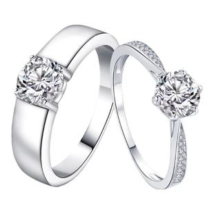 正品莫桑钻情侣对戒纯银戒指一对仿真求婚订婚结婚专用婚礼钻戒