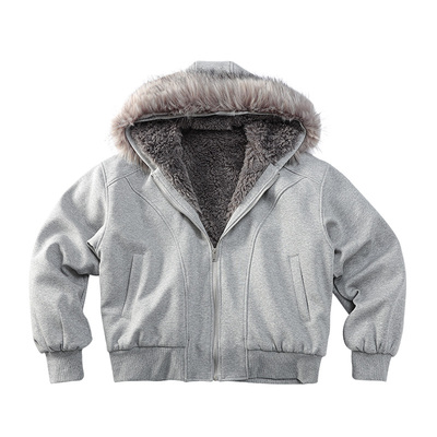 CoosRetro 剪裁解构连帽毛领开衫卫衣外套男冬季加厚保暖休闲棉衣