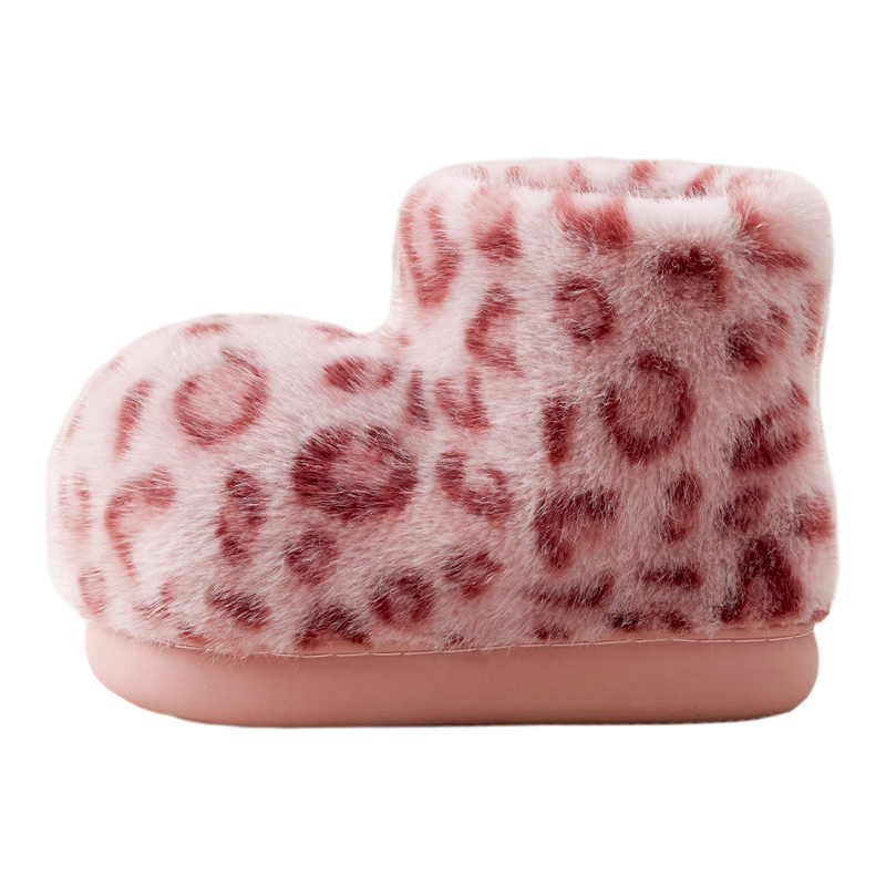 chikoku豹富亲子棉鞋女冬居家室内保暖情侣厚底豹纹毛绒棉拖鞋男