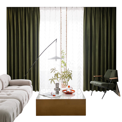 美式复古橄榄绿窗帘全遮光丝绒布