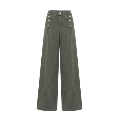 水洗仿牛仔阔腿裤女款