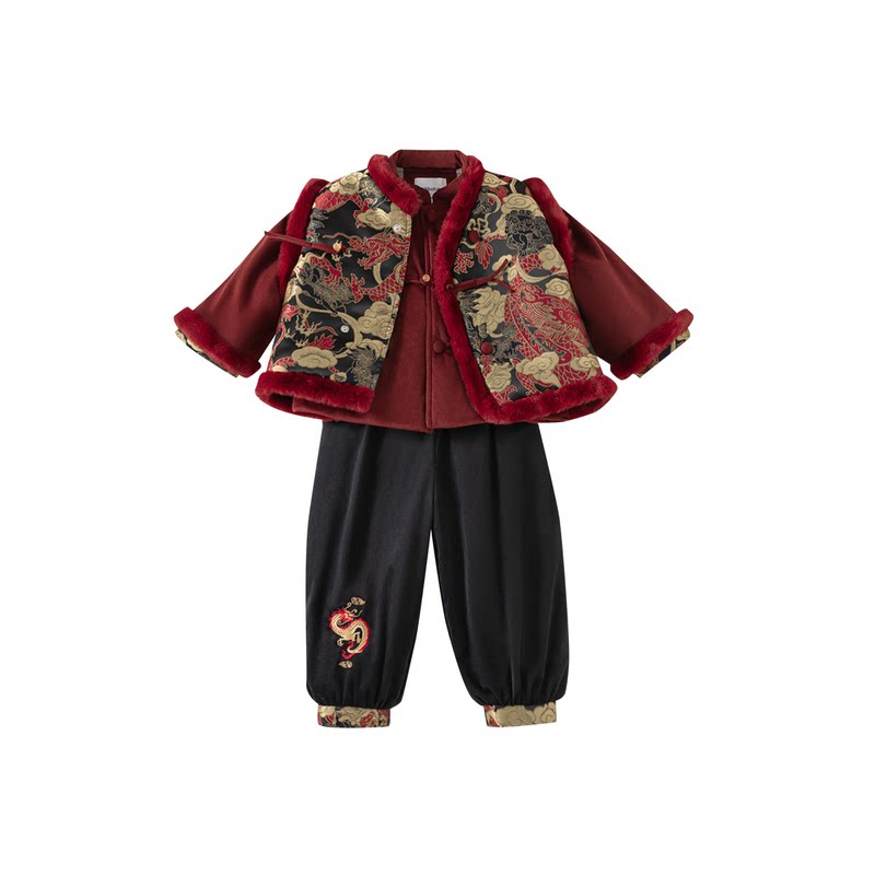 男童中国风加绒加厚拜年服套装