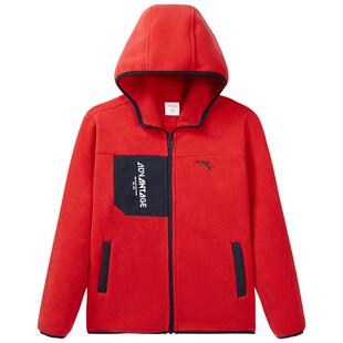 安踏儿童男童摇粒绒外套2025春季新款女童卫衣大童抗静电连帽上衣