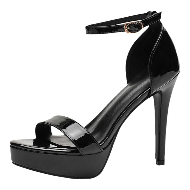 模特训练超高跟女鞋12cm细跟防水台性感漆皮一字带凉鞋女夏走秀鞋