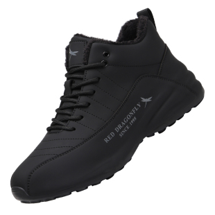 红蜻蜓男鞋冬季鞋子厚底增高高帮黑武士运动老爹鞋男加绒保暖棉鞋