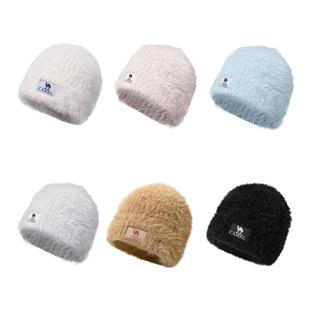 骆驼户外仿貂毛针织帽女大头围毛绒针织帽子柔软防寒保暖护耳帽子