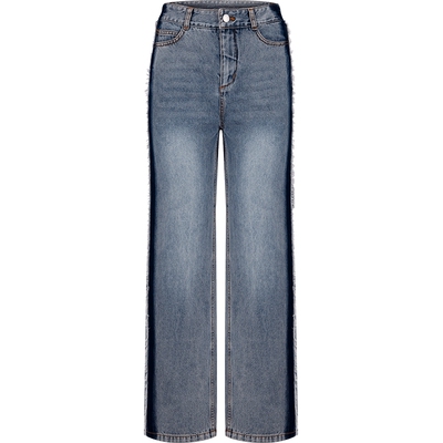 BORAAKSU水洗蓝磨毛边阔腿牛仔裤