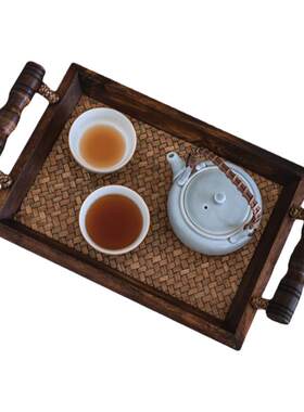 北欧复古竹编点心早餐大托盘茶盘