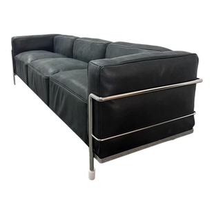 设计师不锈钢真皮软包扶手沙发会客接待洽谈座椅柯布西耶LC3 sofa