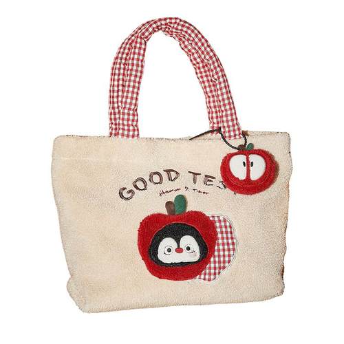 Gukoo/果壳手提包小企鹅单肩包2025新款毛绒包挂女士托特包通勤包