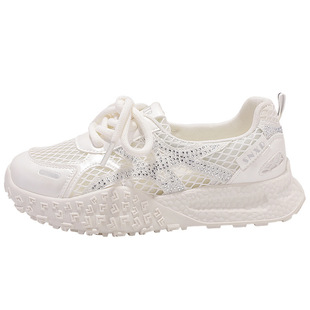 小白鞋女2026新款夏季透气网面厚底德训鞋软底不累脚休闲运动鞋女