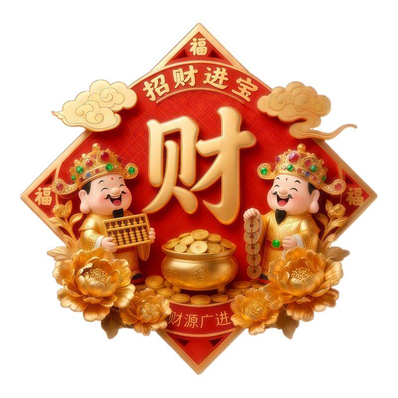 算盘铜钱双财神墙贴防水不留胶开业入户财源广进遮瑕可移除装饰贴