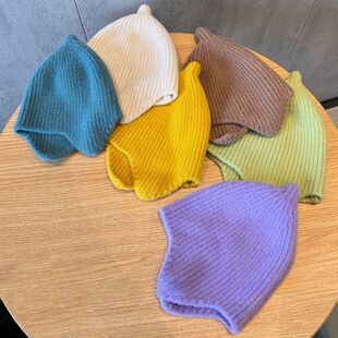 日系宝宝帽子秋冬款针织护耳帽男女童奶嘴毛线套头帽婴幼儿包头帽