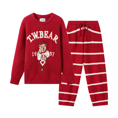 TeenieWeenie小熊睡衣女半边绒红