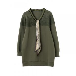 宝诗黎系带刺绣拼接中长卫衣2026早春洋气休闲宽松棉质百搭女装