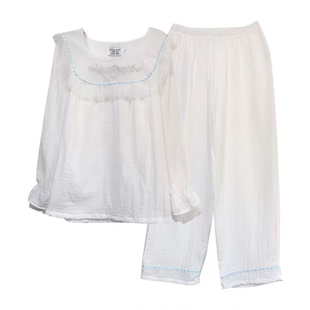 宫廷公主风甜美睡衣女纯棉春秋季套装可爱复古蕾丝长袖韩版家居服