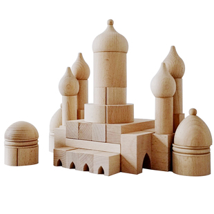 原木色拼搭积木无漆儿童益智构建玩具城堡彩虹北欧木制1-2-3-6岁