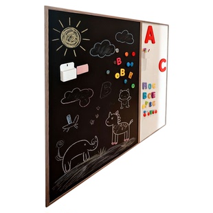 齐富黑板实木框儿童家用磁性挂墙式大白板墙磁力贴画板涂鸦墙贴照片软木板组合儿童房墙面装饰磁吸展示板定制