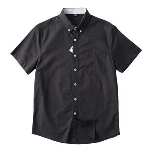 日本公司单！纯棉牛津纺短袖衬衫男女日系情侣全紫粉白色休闲衬衣