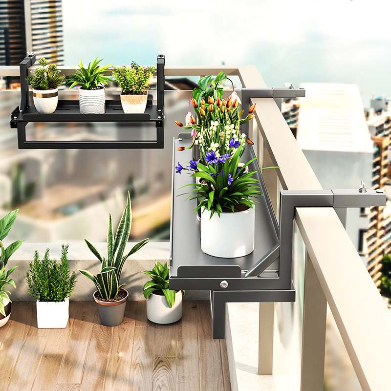 阳台花架悬挂式不锈钢护栏挂架架栏杆置物架萝绿多晾晒肉室内花盆