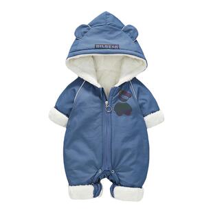 男女宝宝外出冬装连体衣婴儿连帽外套加绒加厚抱衣秋冬季夹棉套装