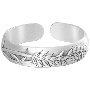 麦穗银手镯女9999纯实心款大克重宽面银镯子女2025新款送妈妈首饰